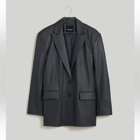NWT Madewell The Bedford Oversized Blazer in Leather - True Black - Picture 2 of 8